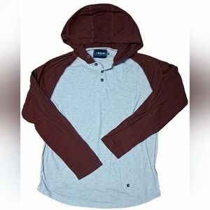 Men's Long Sleeve Hooded Shirt - Brown and Gray